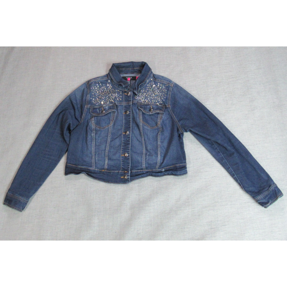 Torrid Denim Jean Jacket Womens 1X Blue Trucker Bedazzled Stretch Grunge Retro